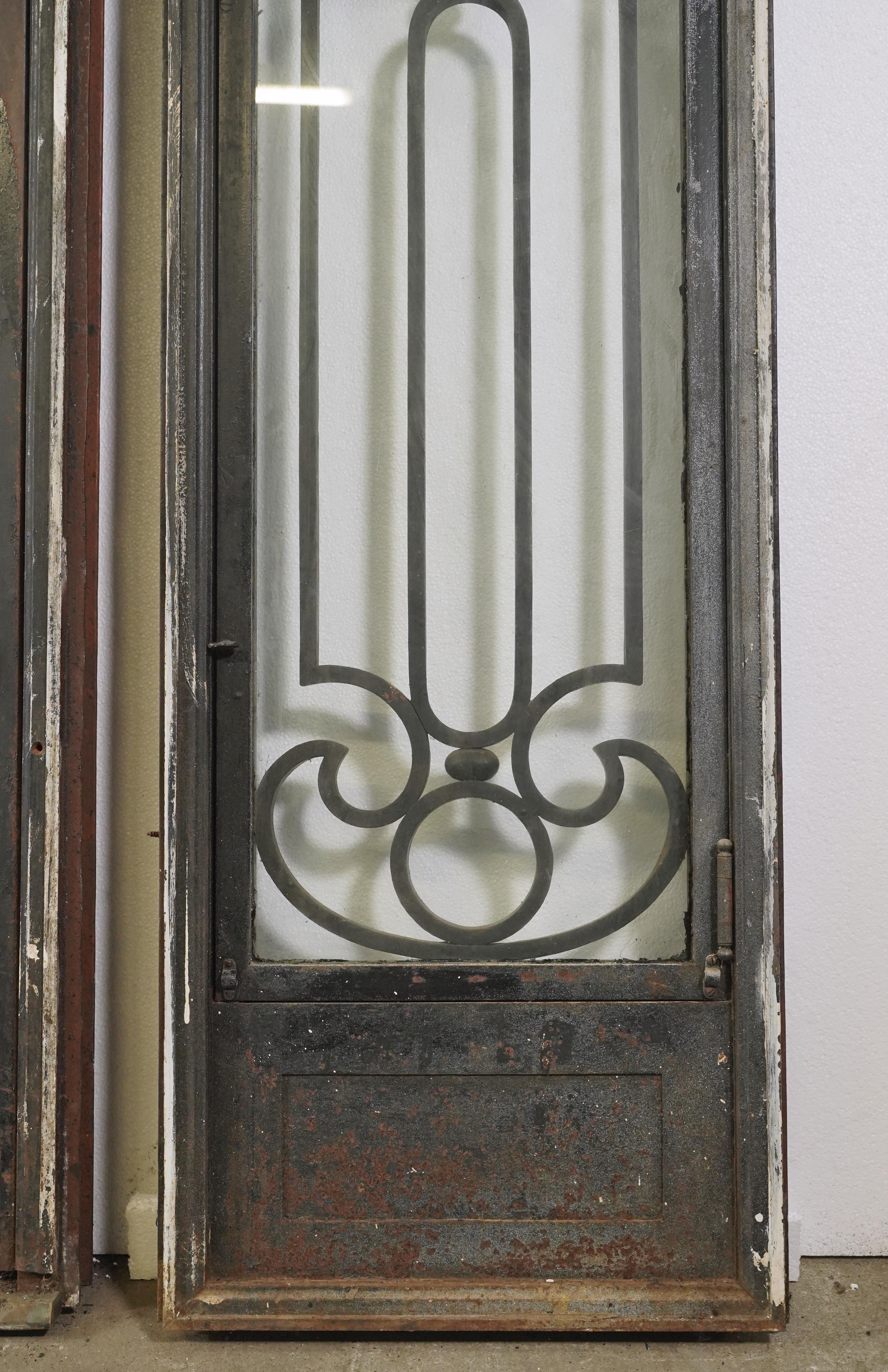 20th Century 4 Pc Set Cast Iron & Glass Door w 2 Sidelights & Transom For Sale