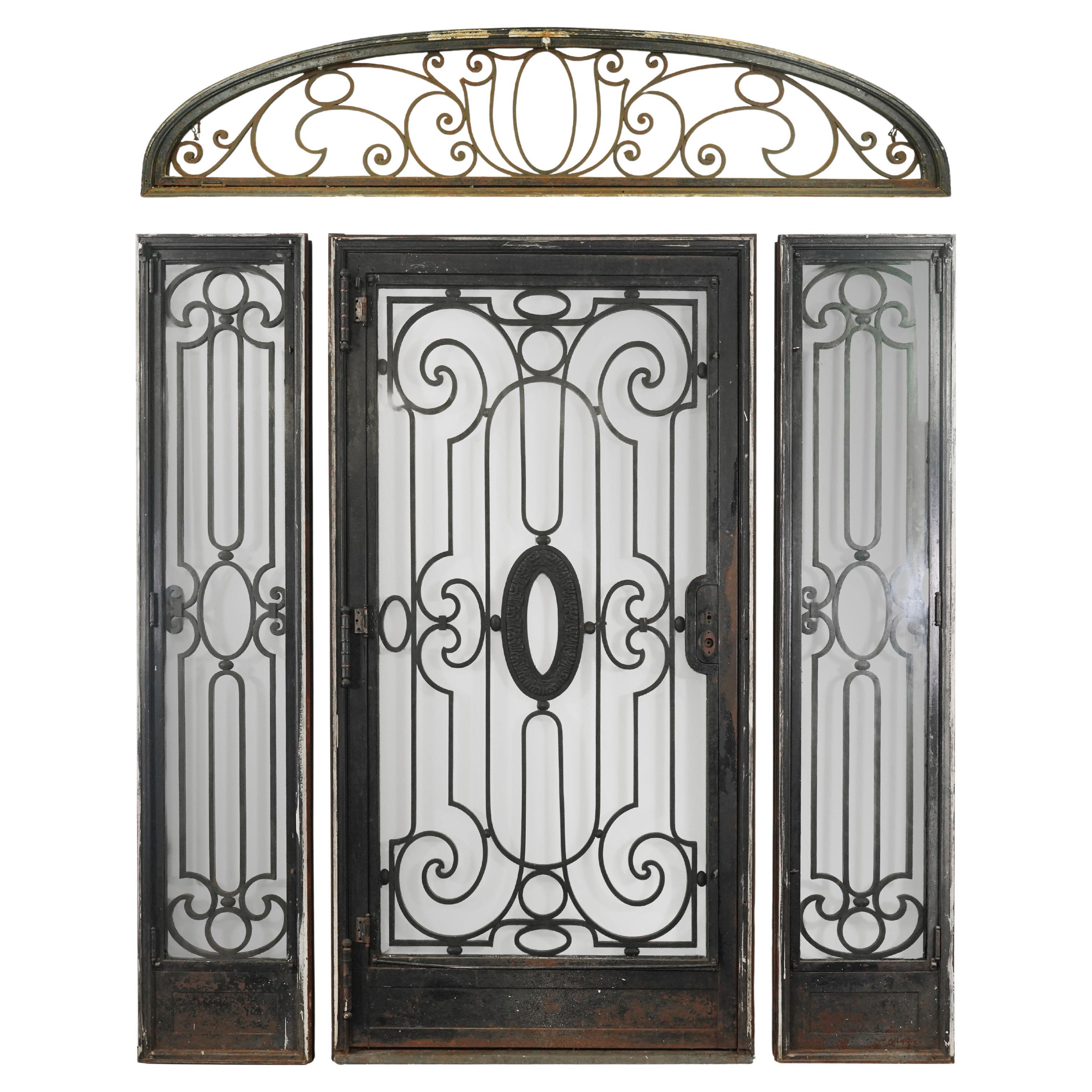 4 Pc Set Cast Iron & Glass Door w 2 Sidelights & Transom For Sale