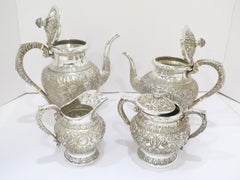 4 Pc Sterling Silver S. Kirk & Son Vintage Floral Repousse Tea / Coffee Service