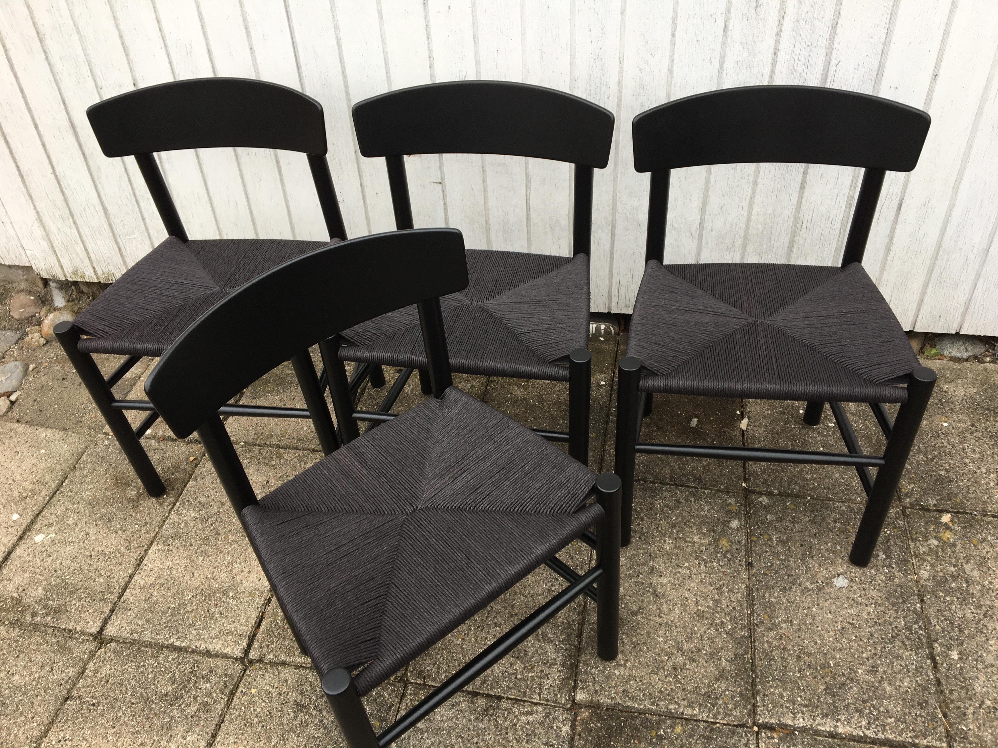 Danish 4 Pieces Borge Mogensen J39 Dining Chair, Black Lacquer