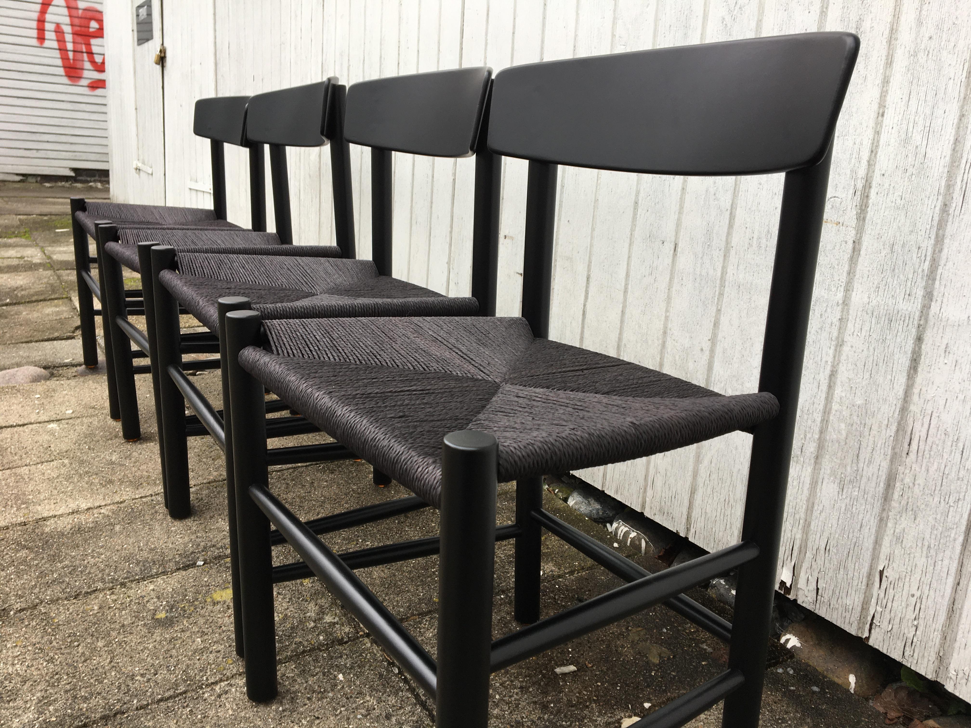 20th Century 4 Pieces Borge Mogensen J39 Dining Chair, Black Lacquer