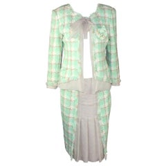 4 Pcs Chanel Lesage Fantasy Tweed Silk Camellia Pastels Jacket Skirt Suit 