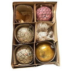 4 pcs Large Antque Blown Glass Christmas Ornaments Balls