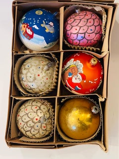 6 pcs Large Antque Blown Glass Christmas Ornaments Balls