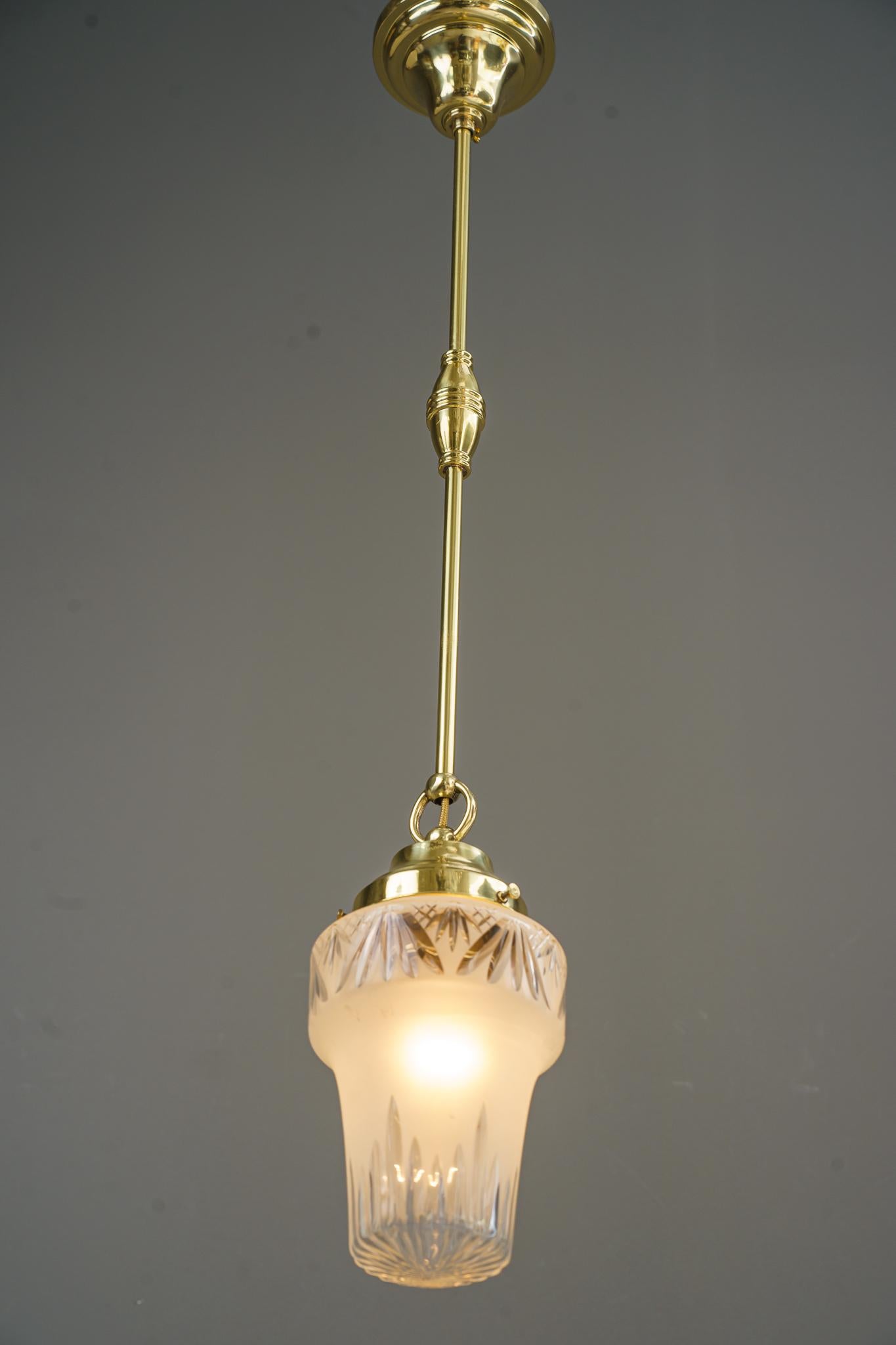 4 Pendants with Cut Glass Shades, Vienna, Around 1920s For Sale 2