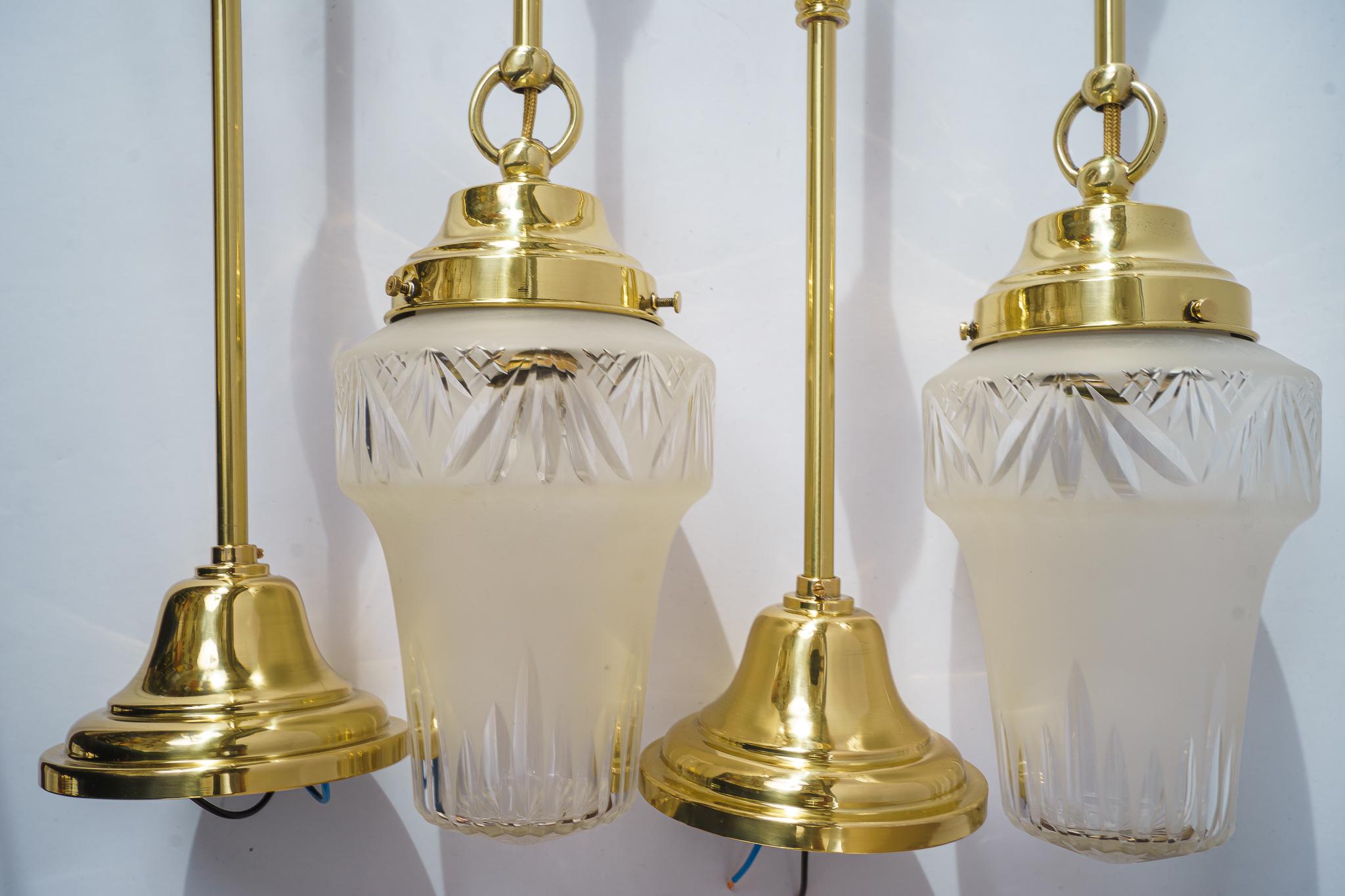 Art Deco 4 Pendants with Cut Glass Shades, Vienna, Around 1920s For Sale