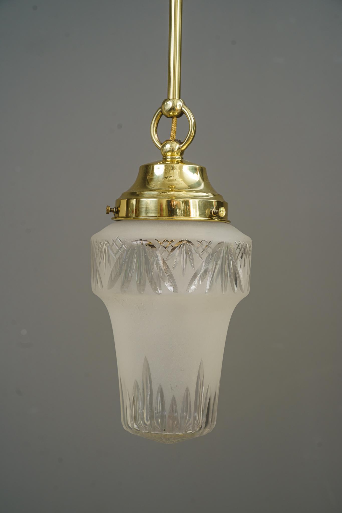 Austrian 4 Pendants with Cut Glass Shades, Vienna, Around 1920s For Sale