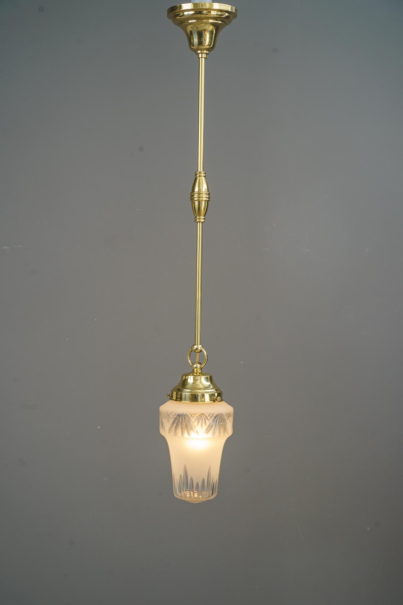 Early 20th Century 4 Pendants with Cut Glass Shades, Vienna, Around 1920s For Sale