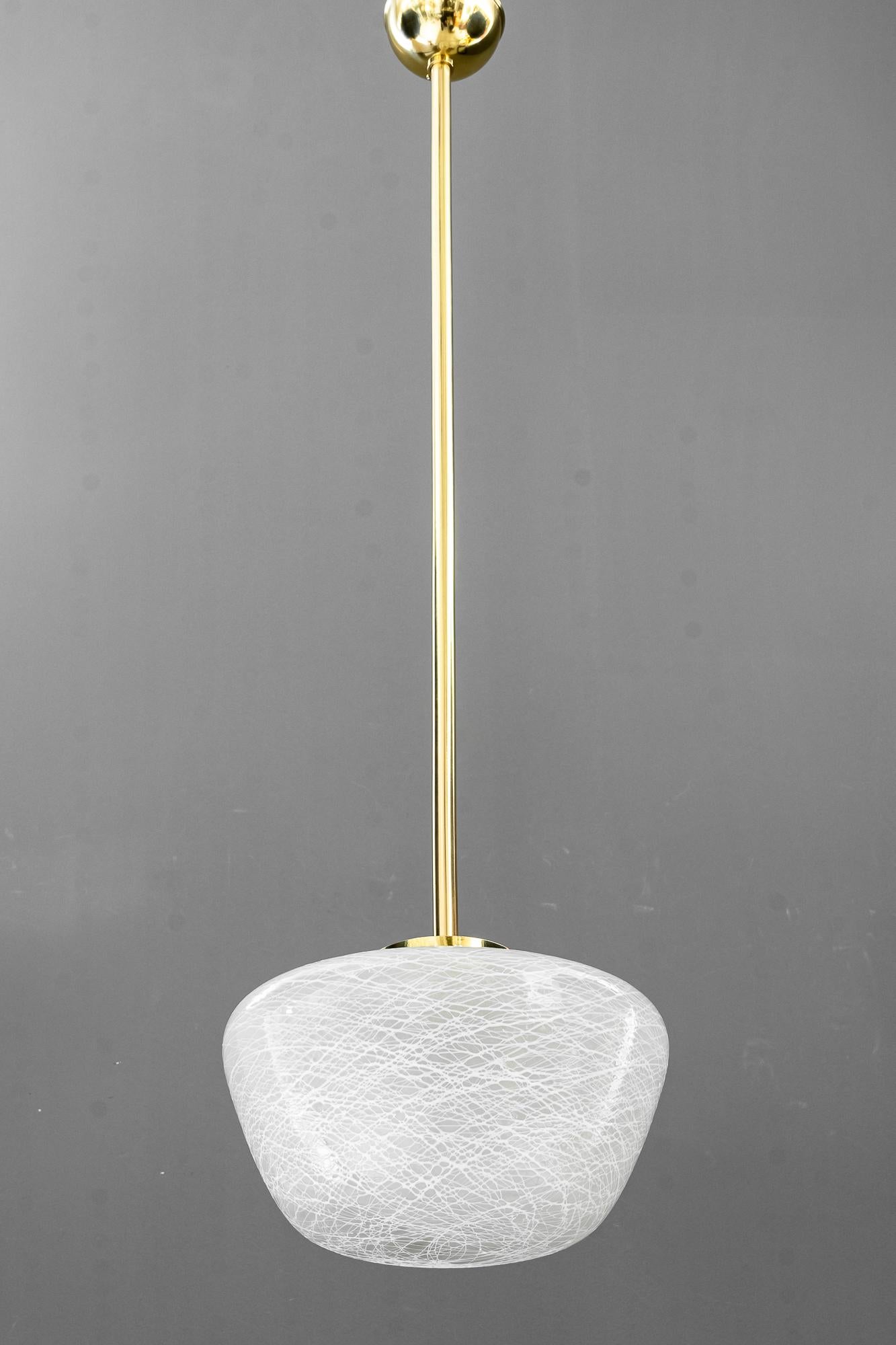 Lacquered 4 pendants with glass shades vienna around 1950s For Sale