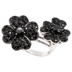 black diamond flower ring 4-Petal Black Diamond Flowers Ring in 18 Karat Gold