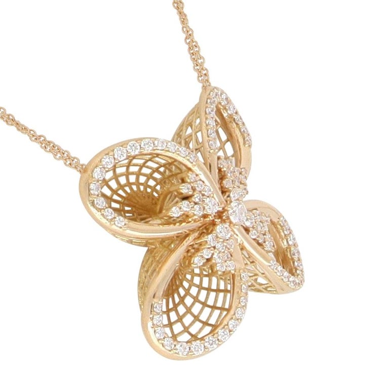 4Petal Calla Flower Necklace in Rose Gold and Diamonds For Sale at 1stDibs