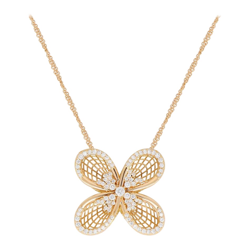 4-Petal Calla Flower Necklace in Rose Gold and Diamonds For Sale