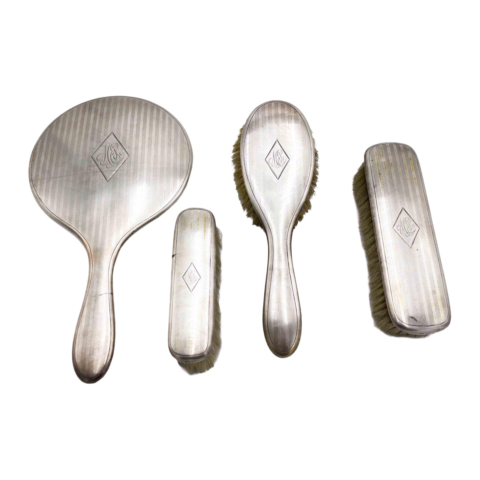 4-Piece American Victorian Silver Brush and Mirror Set For Sale