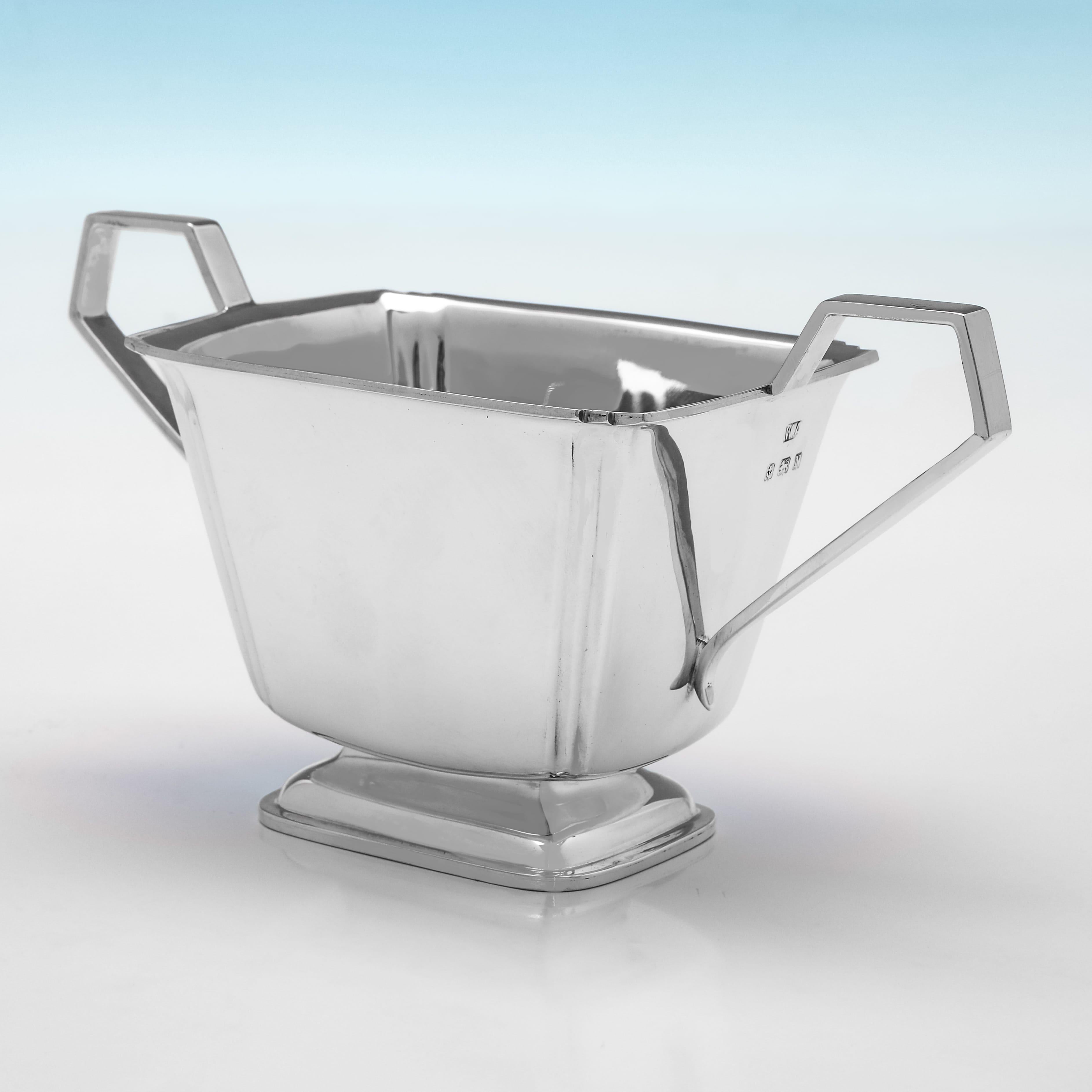 Service à thé art déco en argent massif 4 pièces - Hallmarké en 1937 en vente 3
