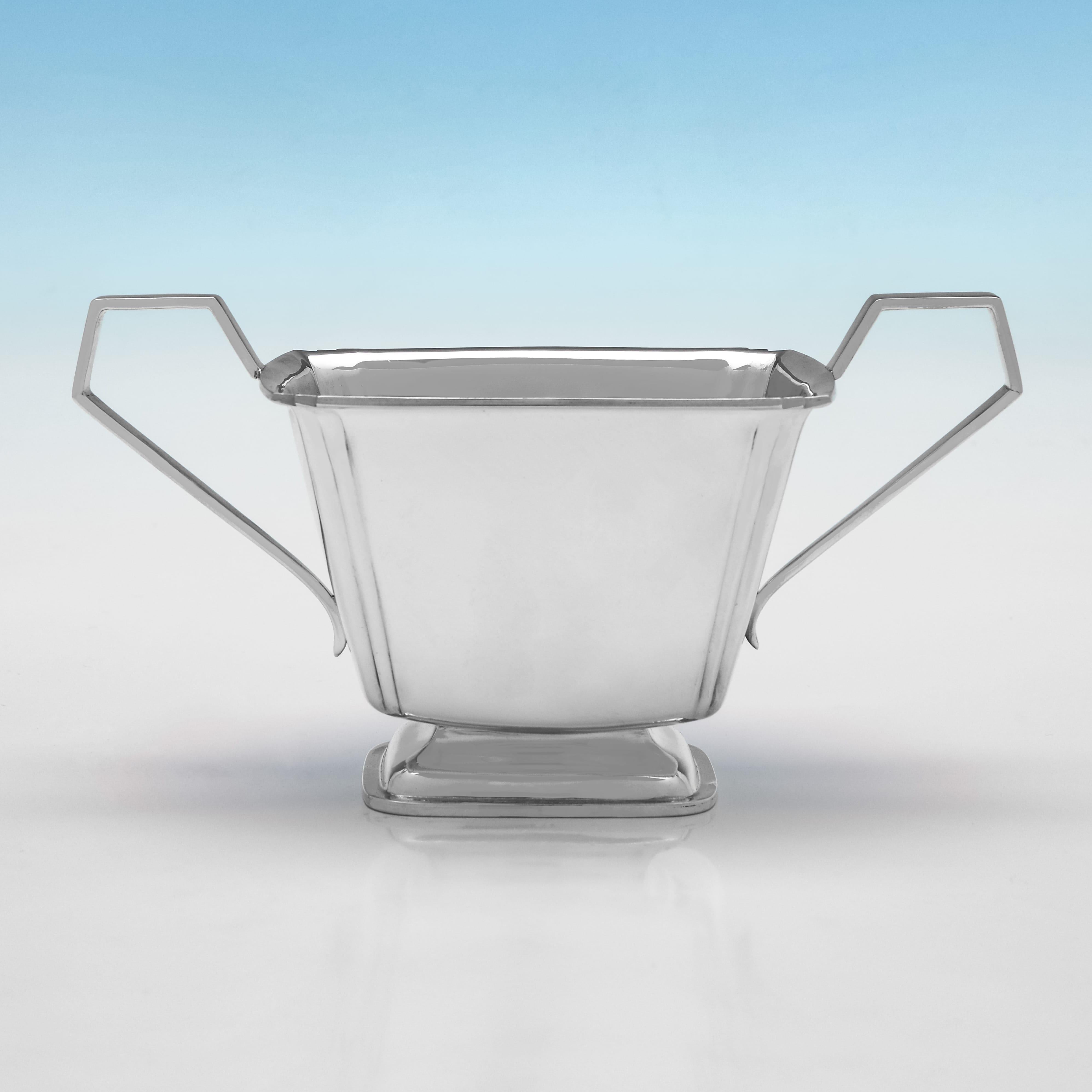 Service à thé art déco en argent massif 4 pièces - Hallmarké en 1937 en vente 2