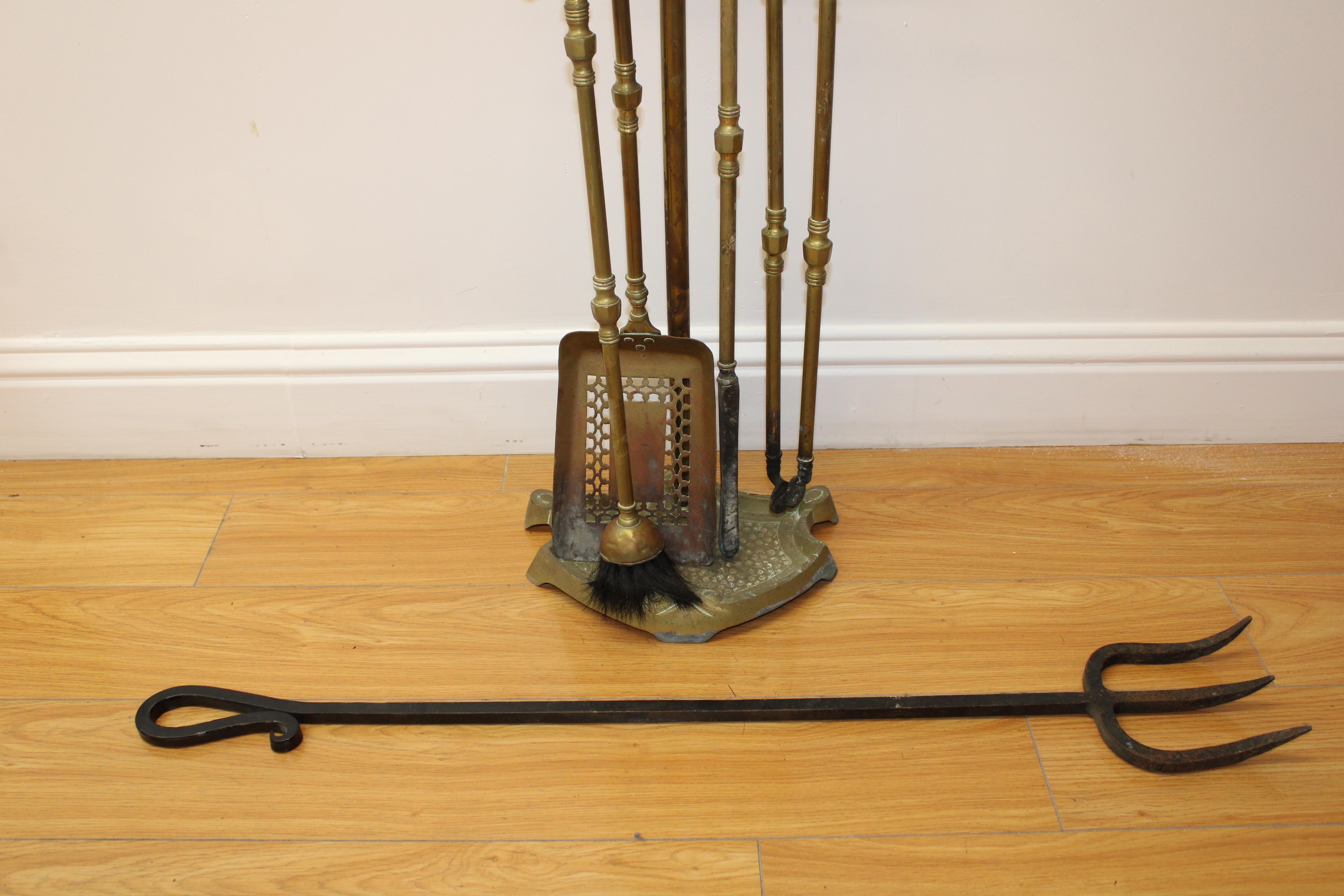 20th Century 4 Piece Brass Fireplace Tool Set