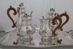4-Piece Coffee Set with Tray in 925 Silver by Messulam, Italy (1900)