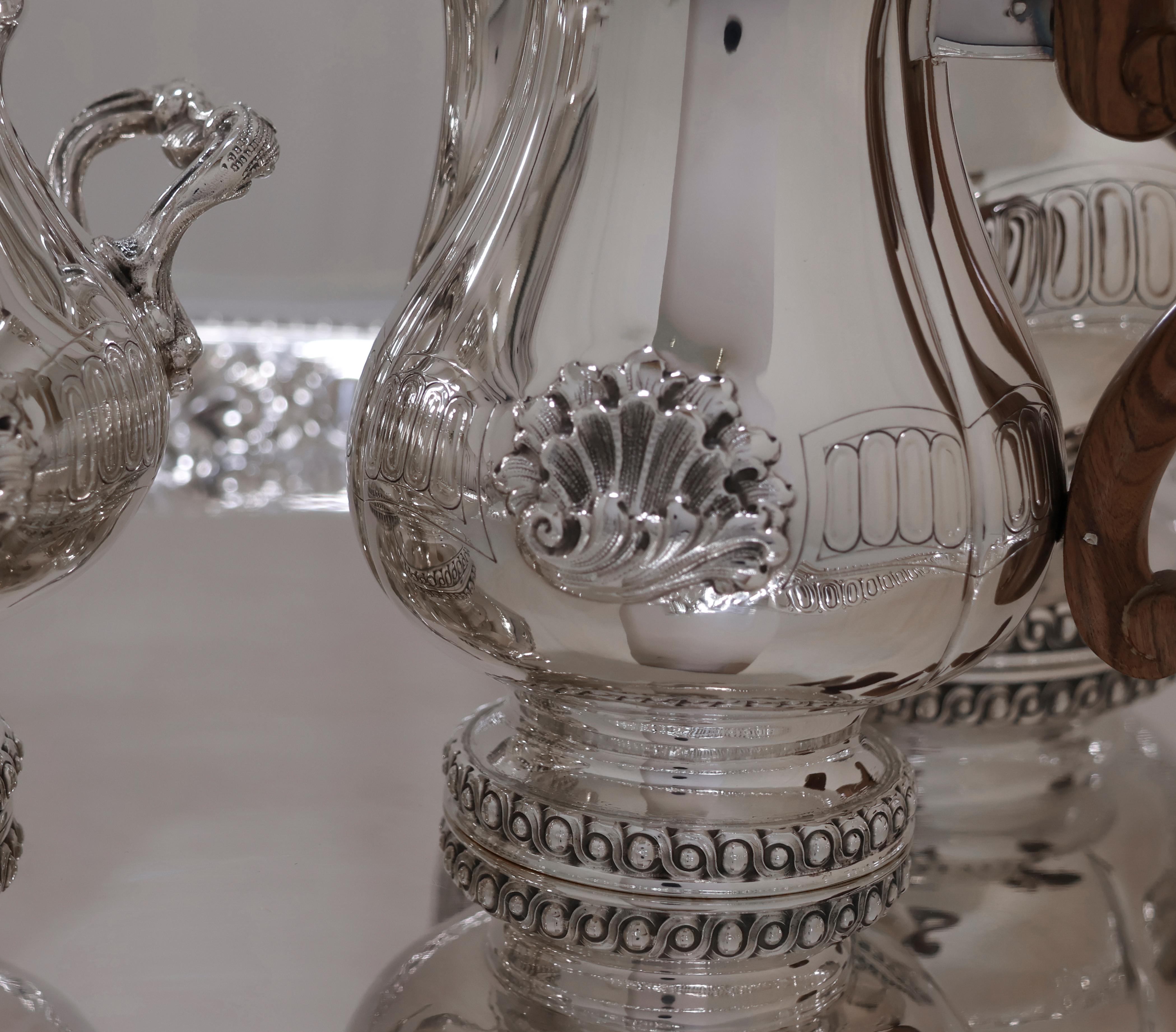 4-Piece Coffee Set with Tray in 925 Silver by Messulam, Italy (1900) For Sale 1
