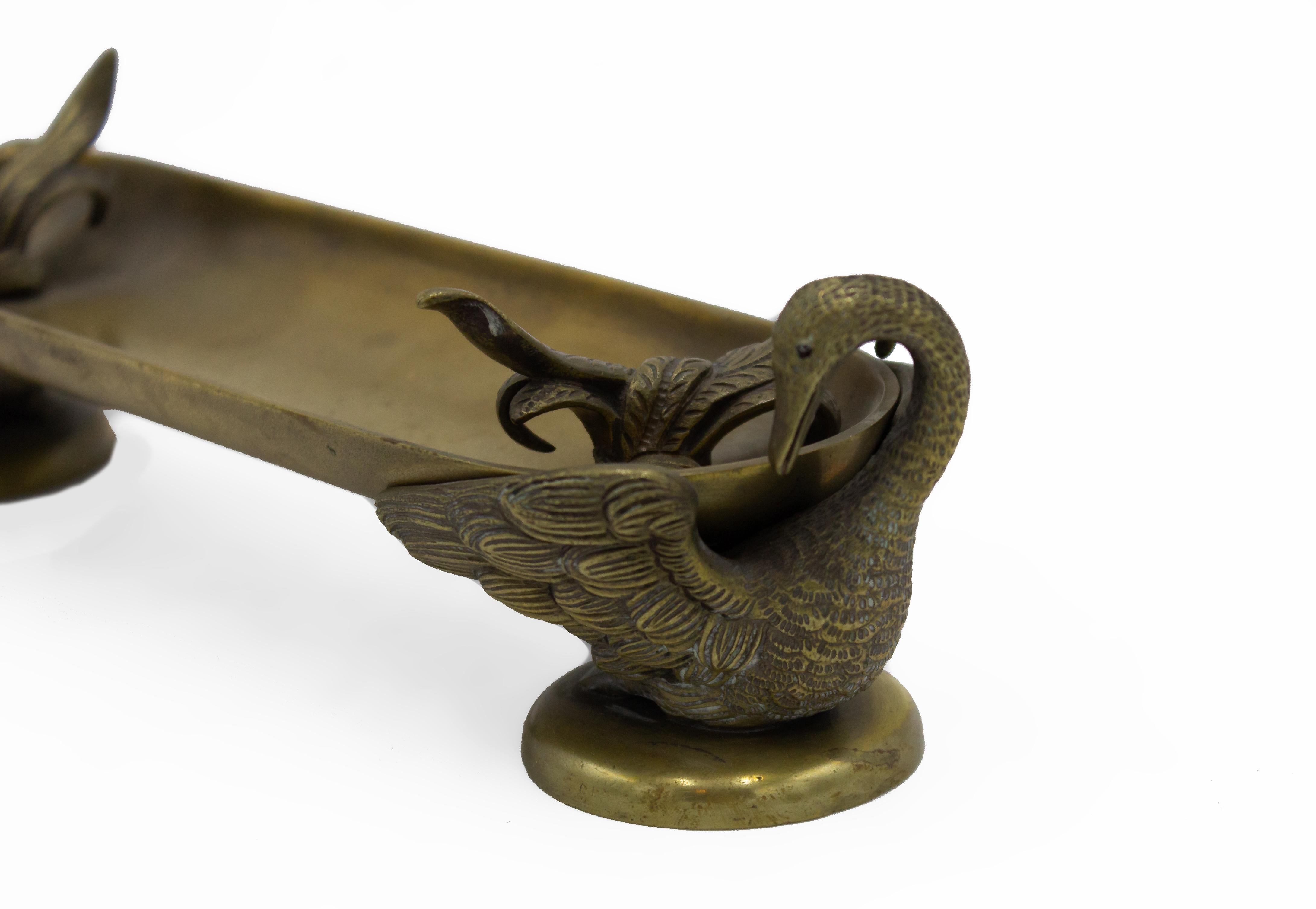 4-Piece French Empire Bronze Inkwell Set with Swan For Sale 6