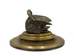 4-Piece French Empire Bronze Inkwell Set with Swan