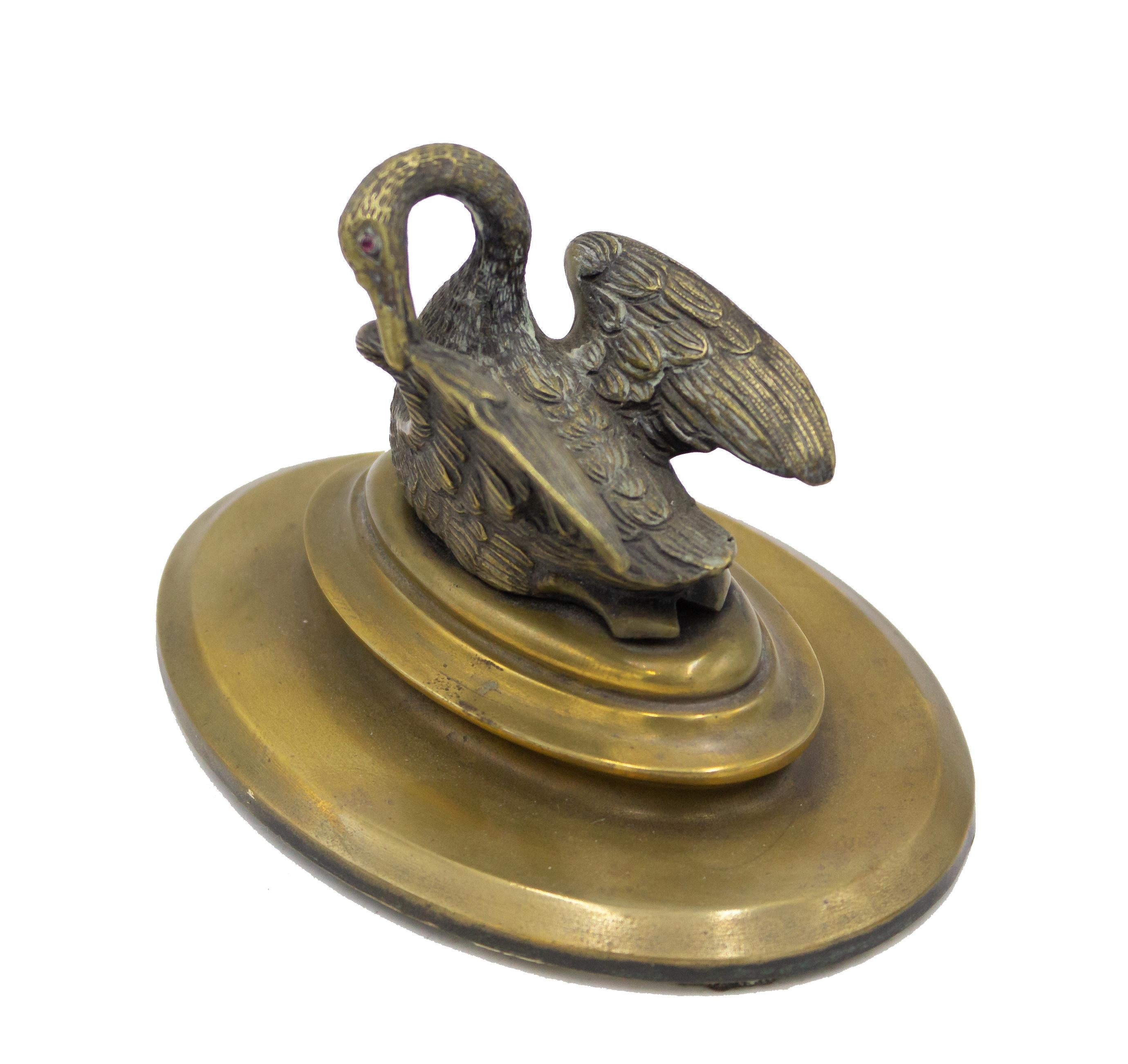 4-Piece French Empire Bronze Inkwell Set with Swan In Good Condition For Sale In New York, NY