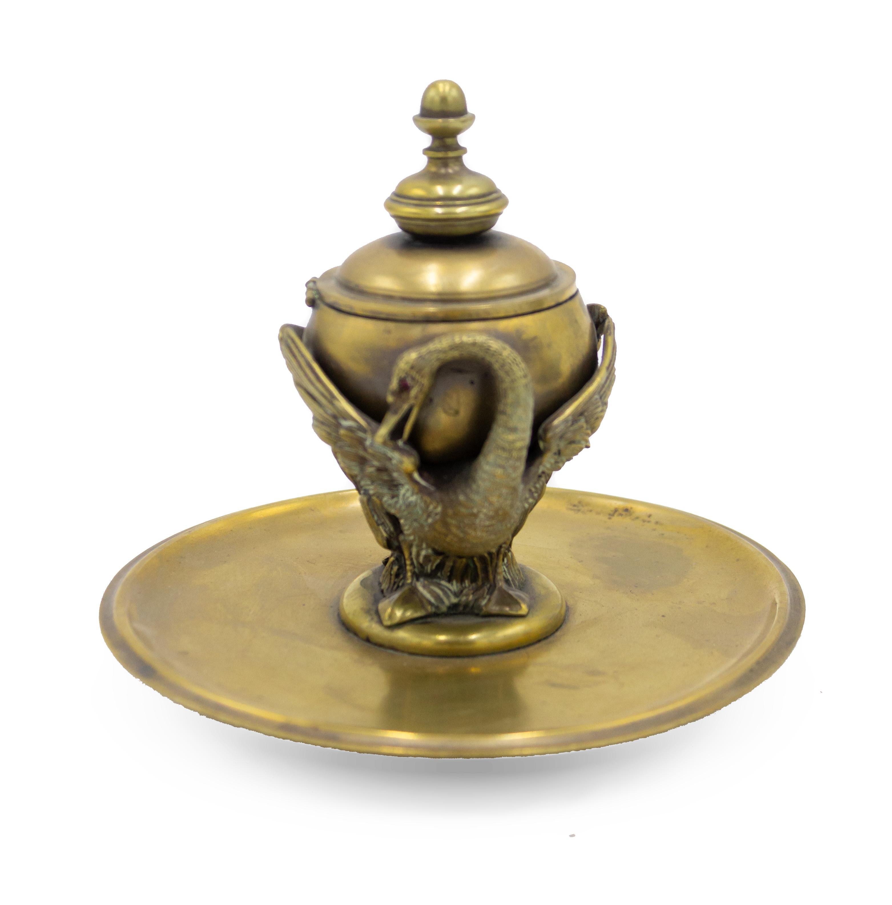 4-Piece French Empire Bronze Inkwell Set with Swan For Sale 2