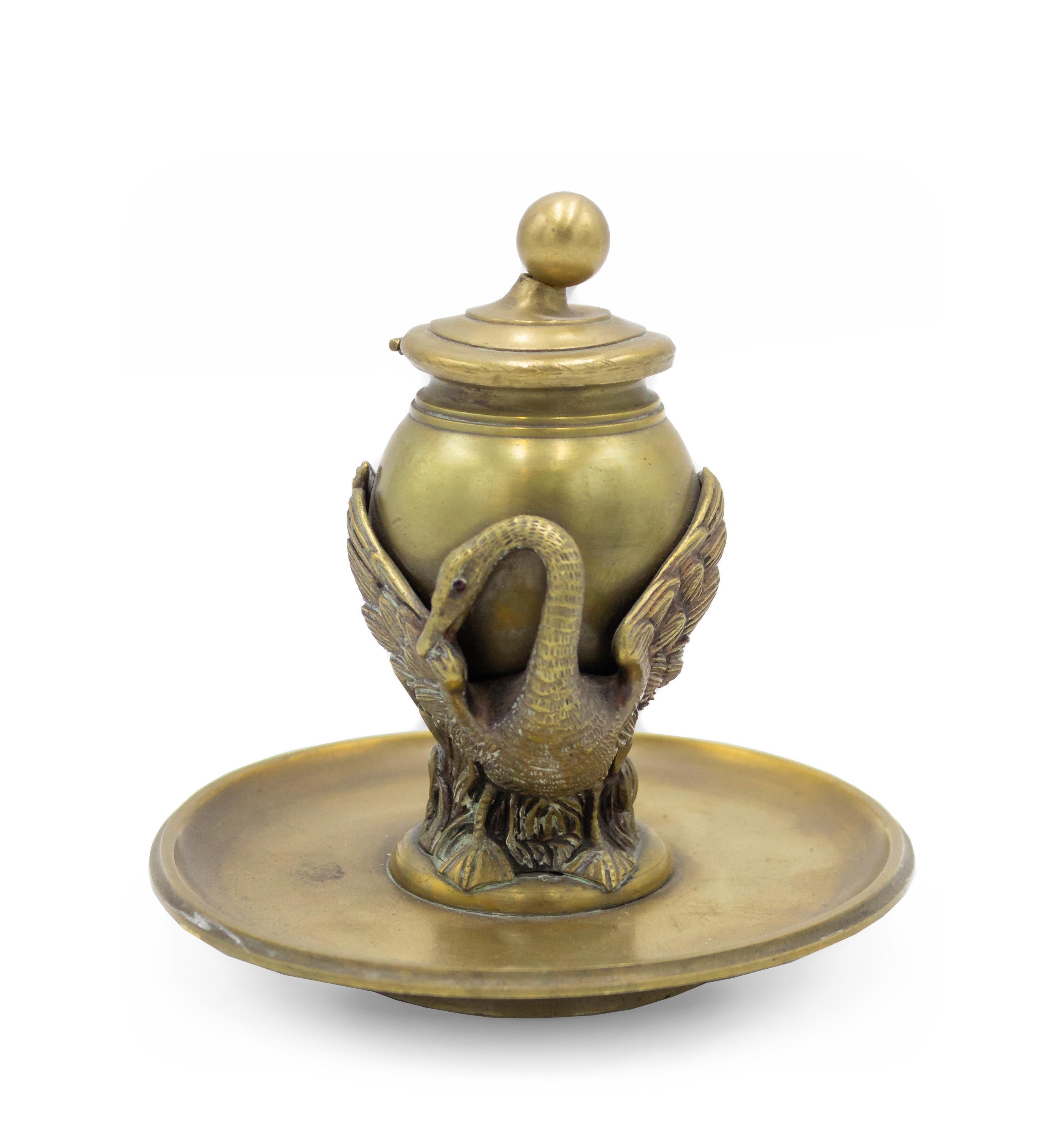 4-Piece French Empire Bronze Inkwell Set with Swan For Sale 4