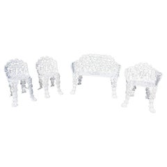 4-Piece Grape & Leaf Cast Iron Garden Set With 3 Chairs & Setee c1900