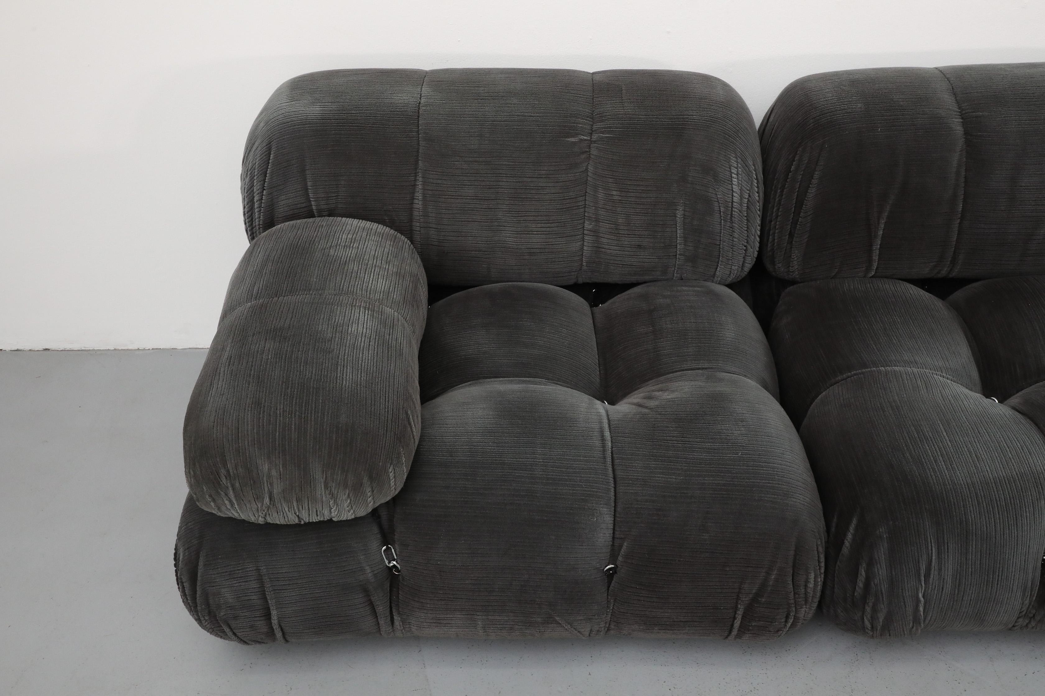 4 Piece Gray Velvet Corduroy 'Camaleonda' Sofa by Mario Bellini for B&B Italia For Sale 4