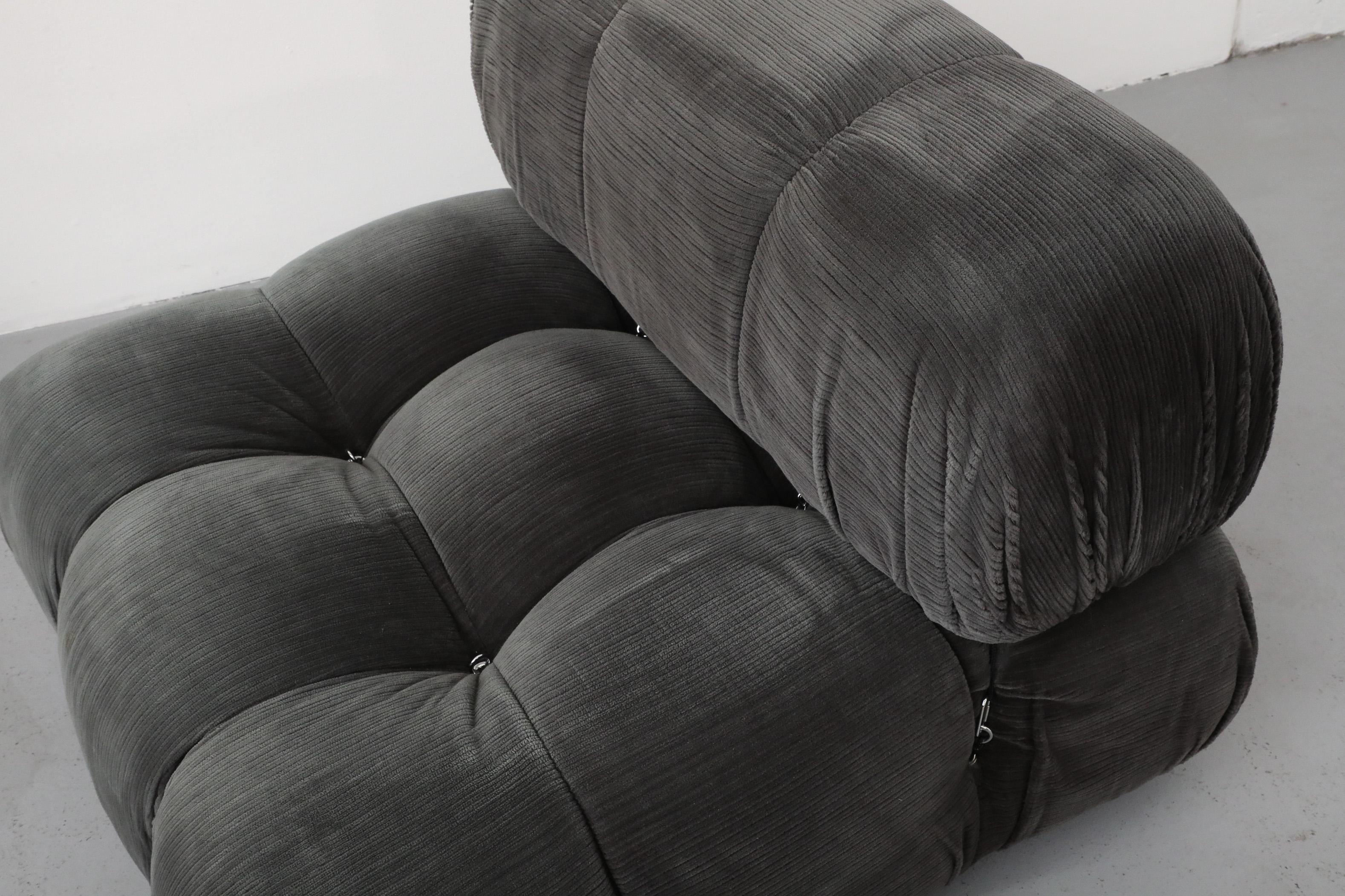 4 Piece Gray Velvet Corduroy 'Camaleonda' Sofa by Mario Bellini for B&B Italia For Sale 11
