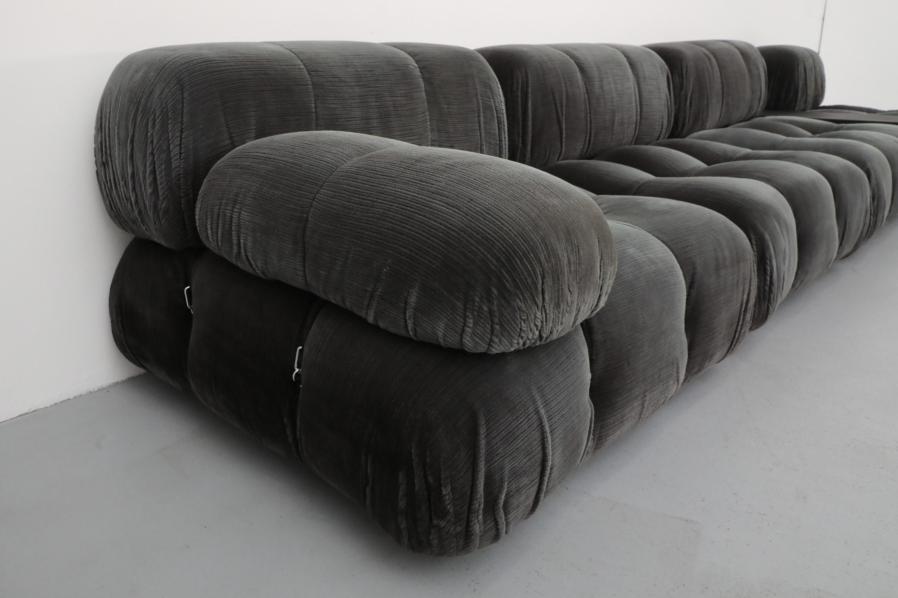 4 Piece Gray Velvet Corduroy 'Camaleonda' Sofa by Mario Bellini for B&B Italia In Good Condition For Sale In Los Angeles, CA