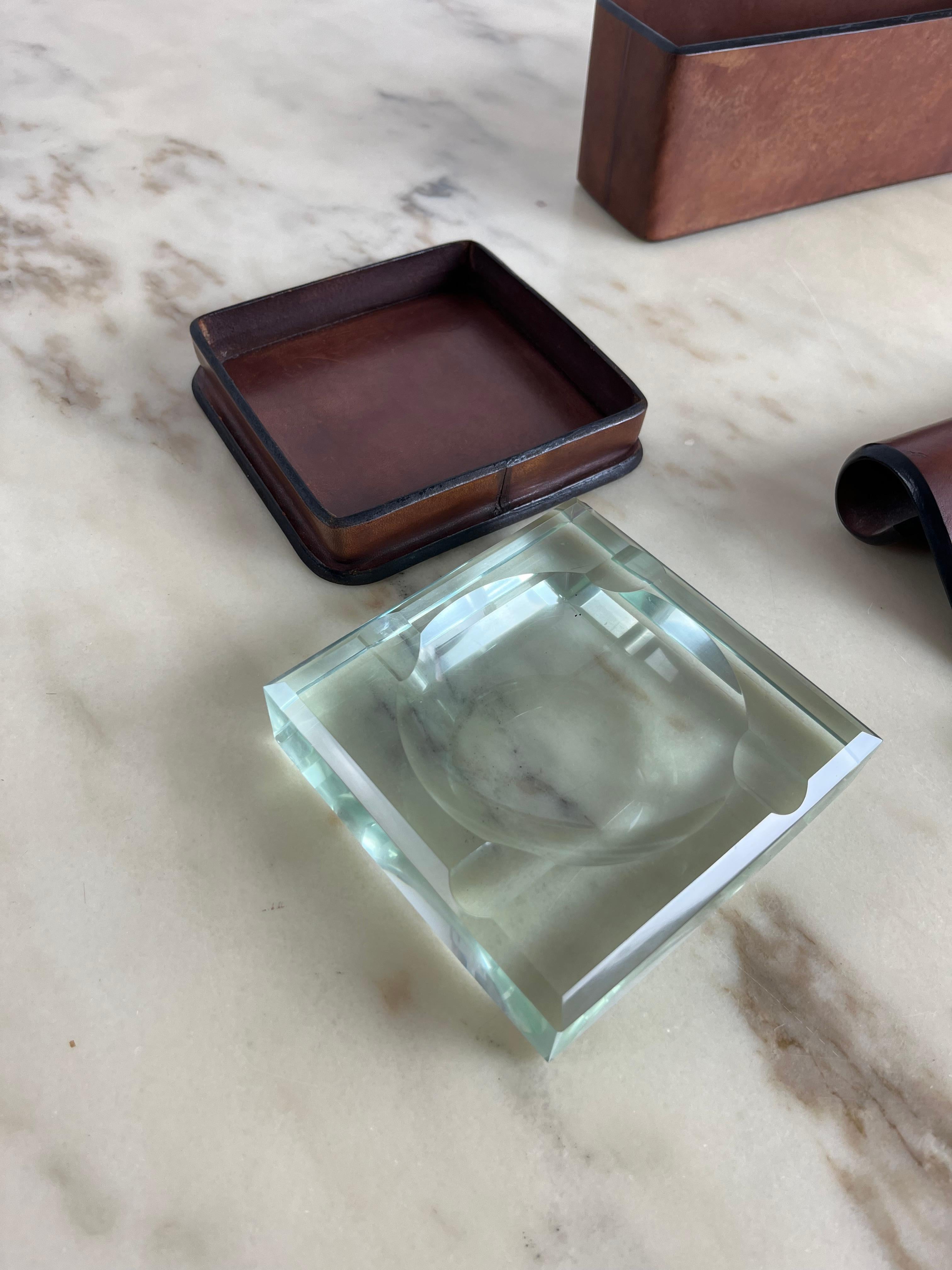 4 Piece Leather Desk Set 1980s For Sale 2