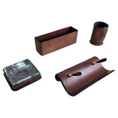 Set da scrivania in pelle 4 pezzi anni '80