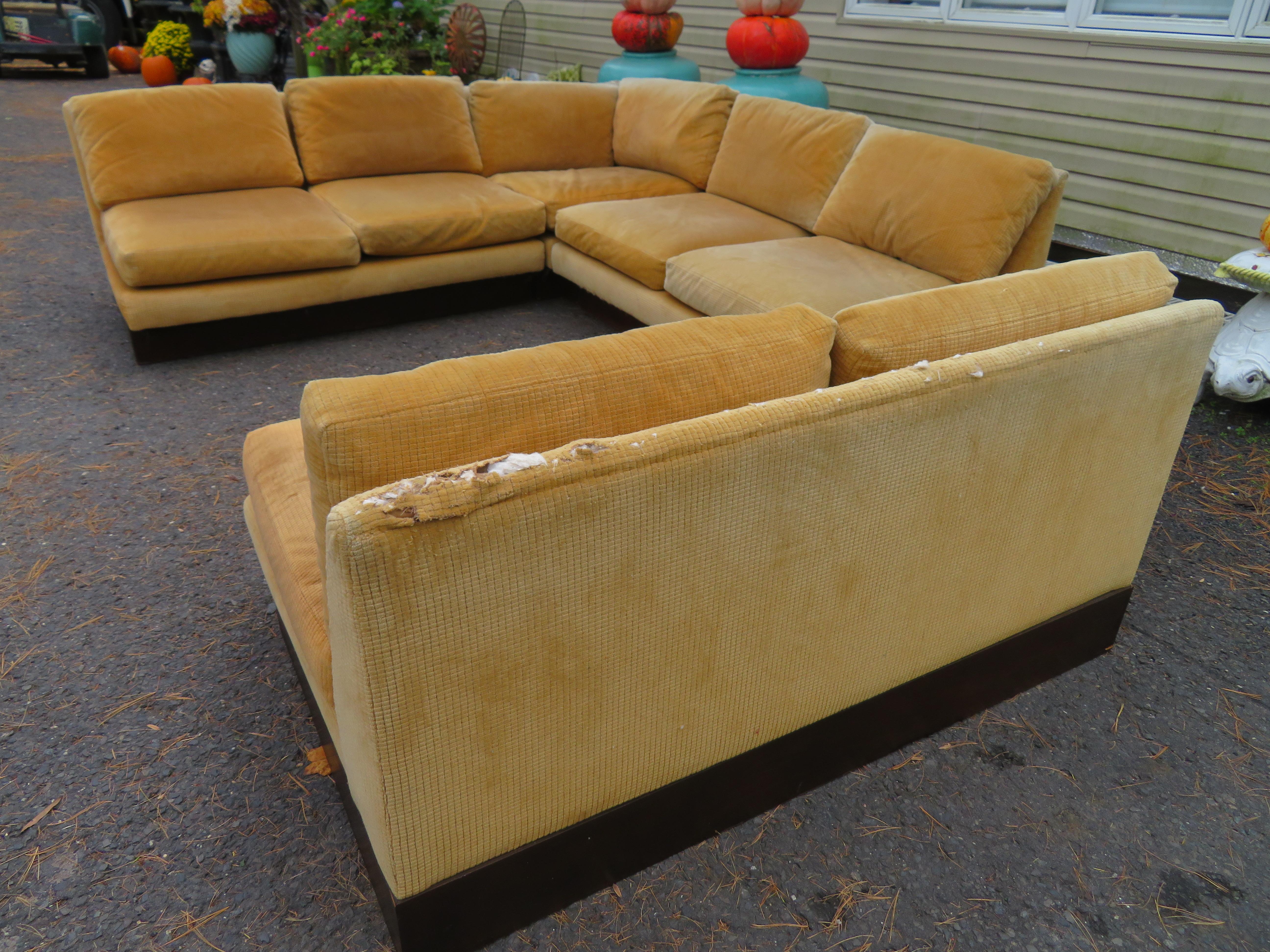 4 Piece Milo Baughman Style Platform Sectional Sofa Mid-Century Modern 3