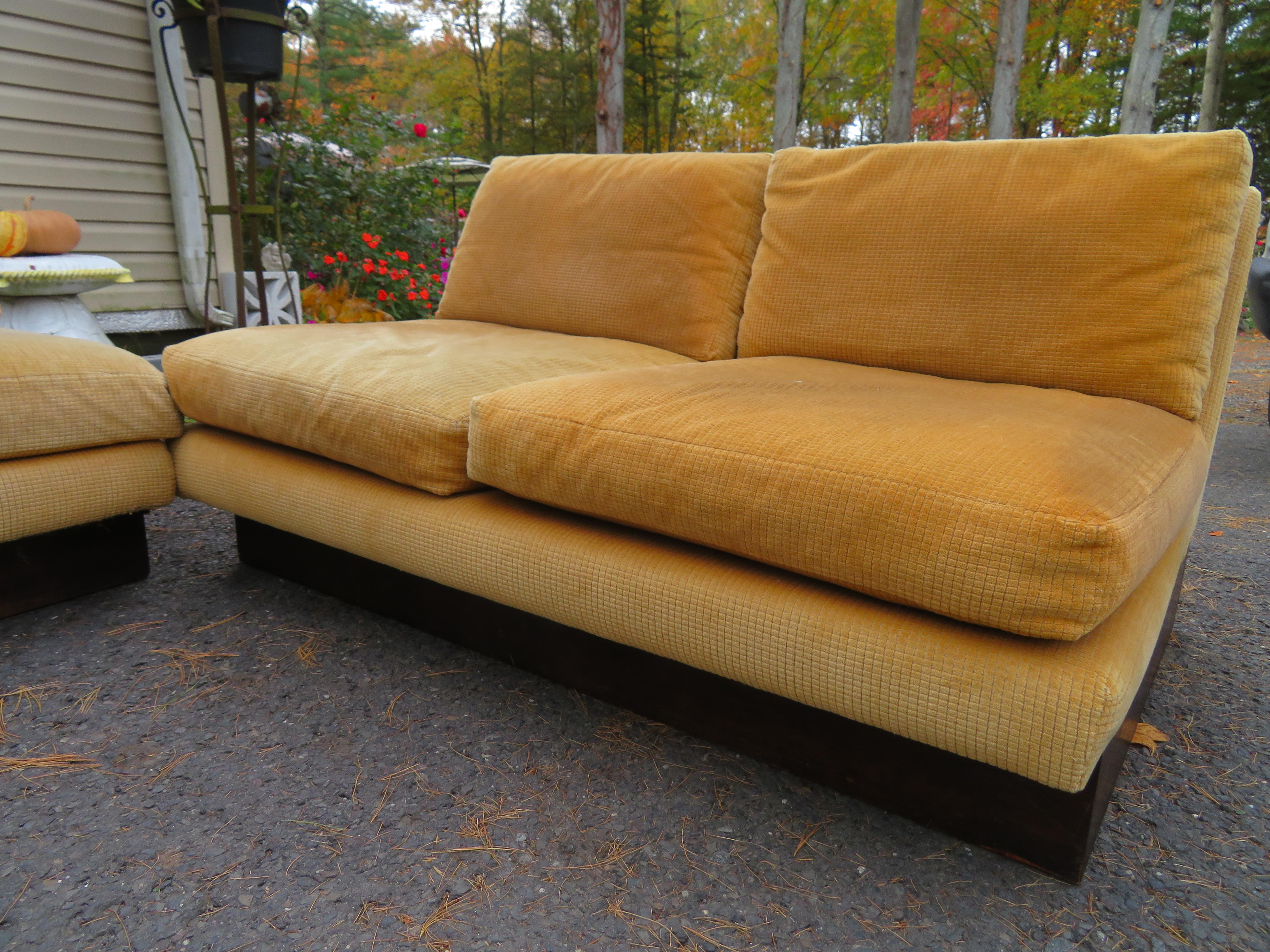 4 Piece Milo Baughman Style Platform Sectional Sofa Mid-Century Modern In Fair Condition In Pemberton, NJ