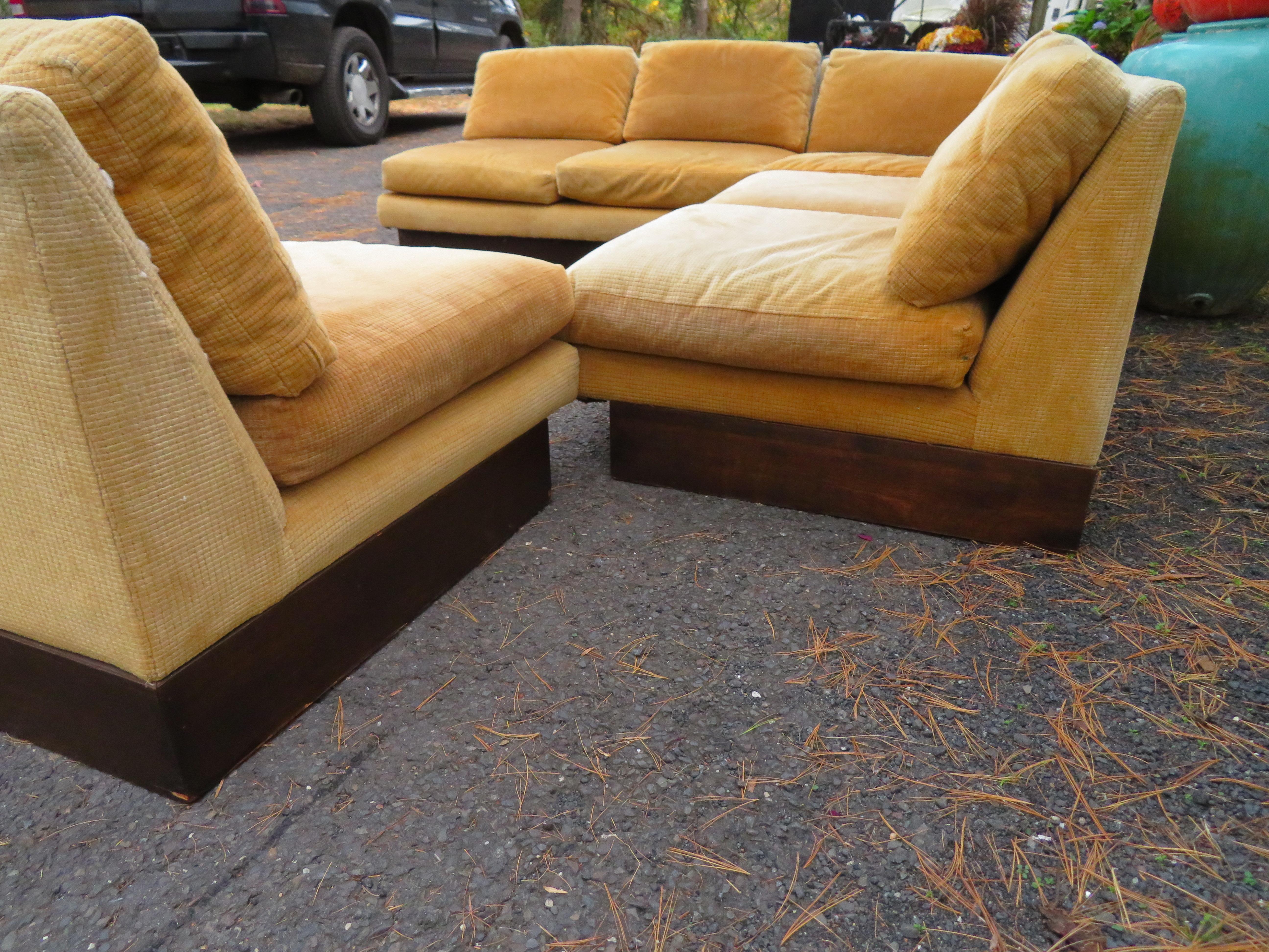 4 Piece Milo Baughman Style Platform Sectional Sofa Mid-Century Modern 1