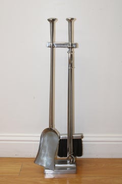 4 Piece Nickel Plated Fireplace Tool Set