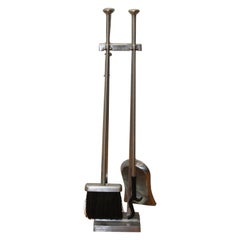 4 Piece Nickel Plated Fireplace Tool Set