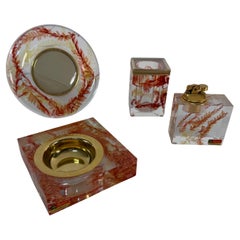 Ensemble de bureau 4 pièces en résine et laiton, fabriqué en Italie, années 1960