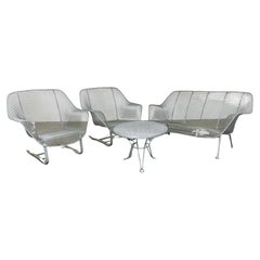 4 Piece Russell Woodard Garden Patio Set Settee Cantilever Lounge Chairs & Table