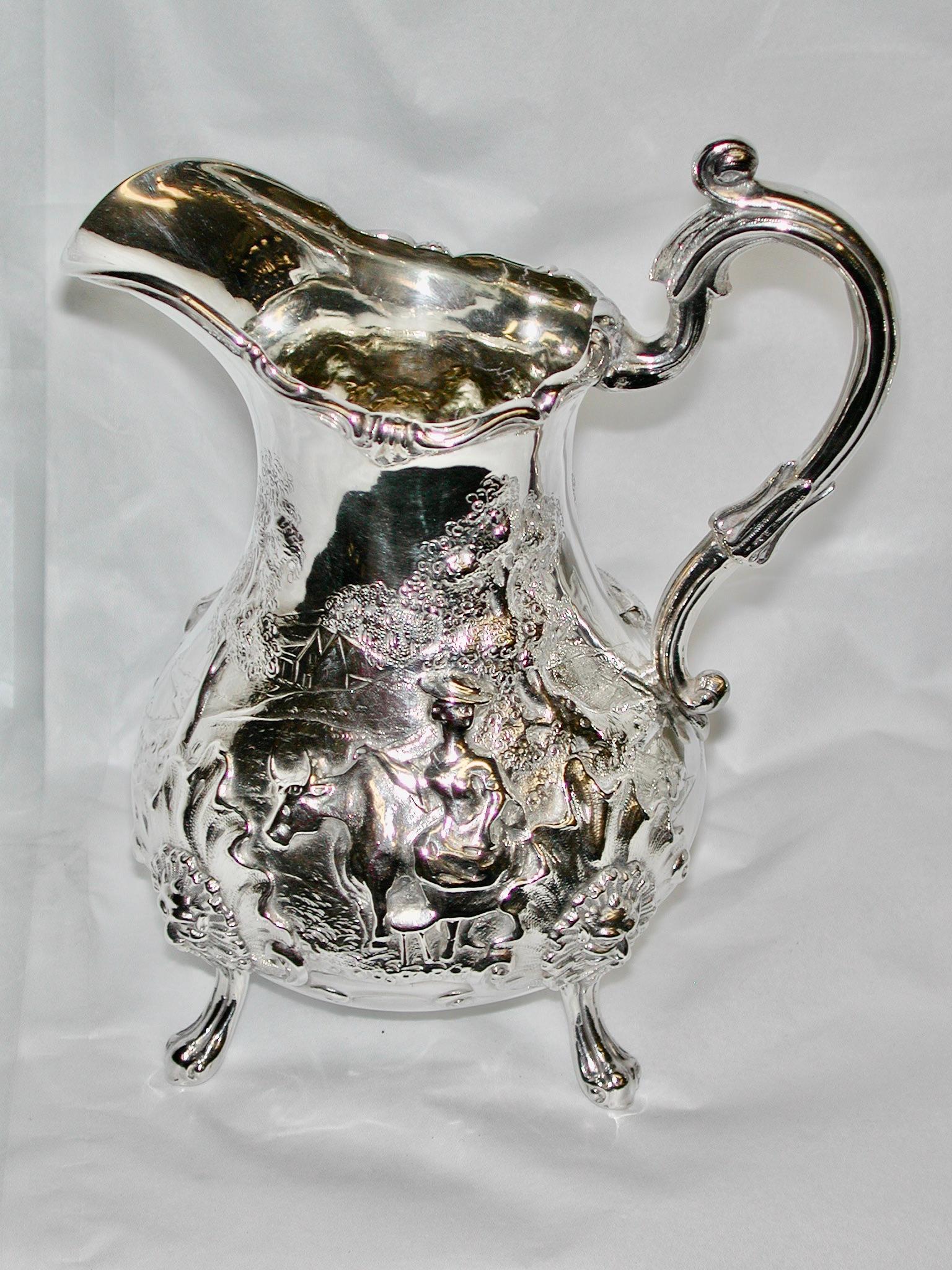 4 Piece Scenic Victorian Silver Tea & Coffee Set Robert Harper 1862/63 London For Sale 5