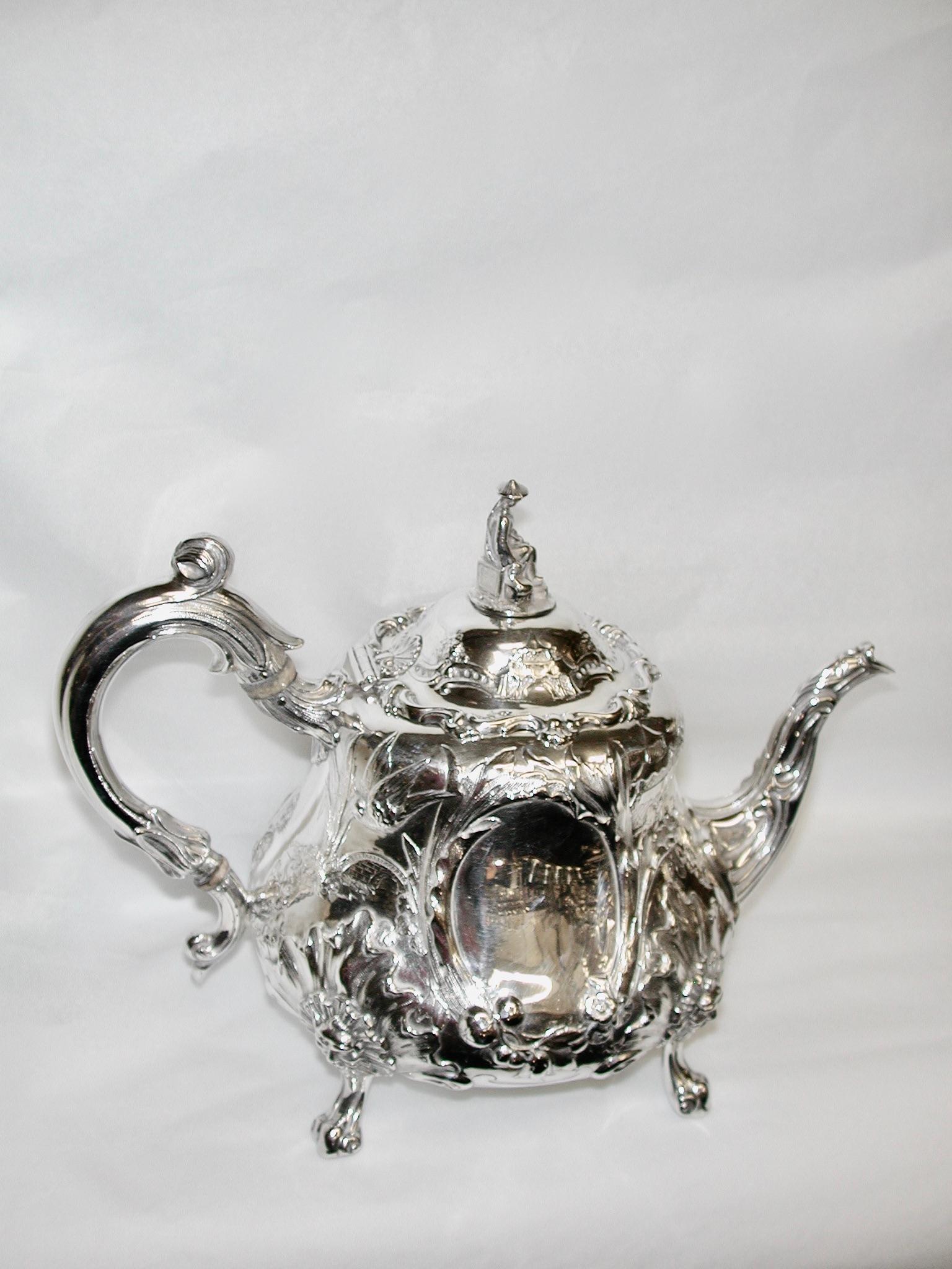 4 Piece Scenic Victorian Silver Tea & Coffee Set Robert Harper 1862/63 London For Sale 4
