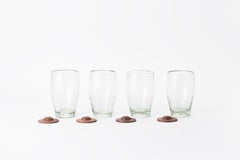 Mexican Blown Glass, Transparent Highball Glasses with Wood Coasters