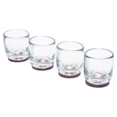 4 Piece Set of Transparent Hand Blown Shot Glasses with Parota Wood Coasters