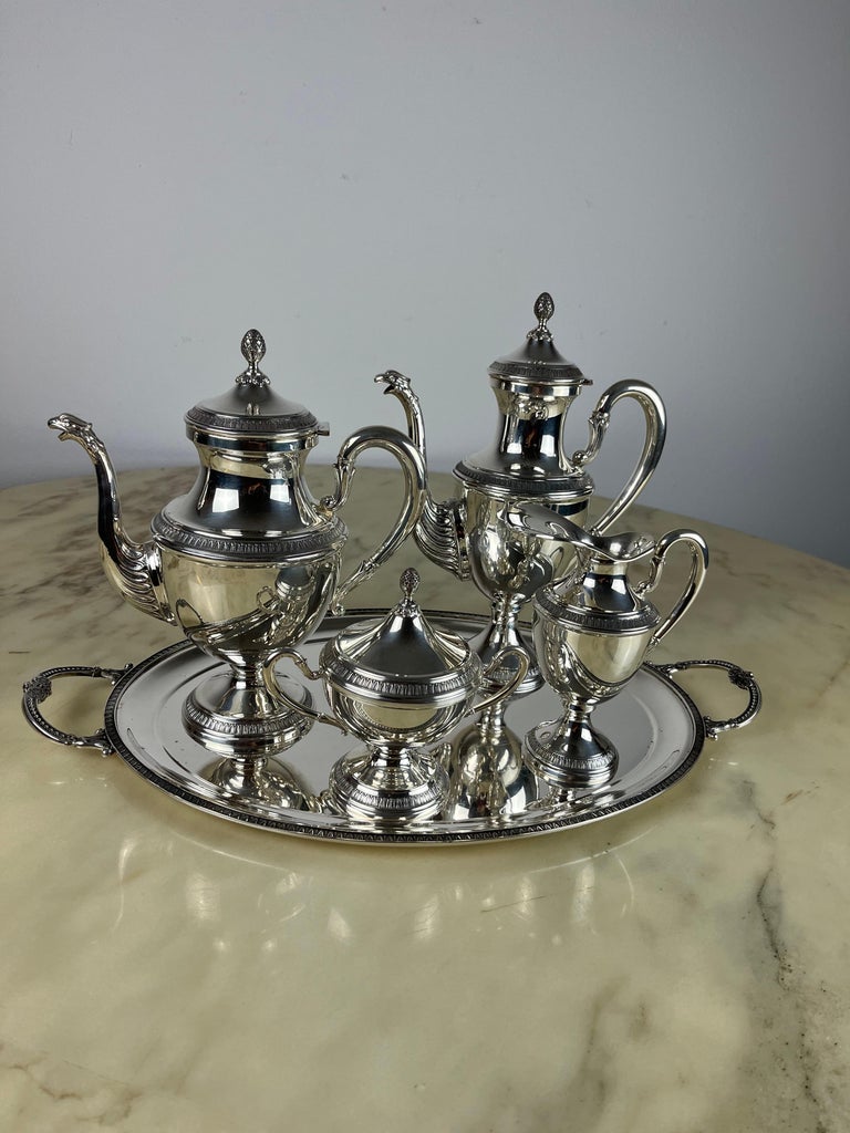 4-Piece Tea and Coffee Service Plus Tray, Empire Style, 800 Silver