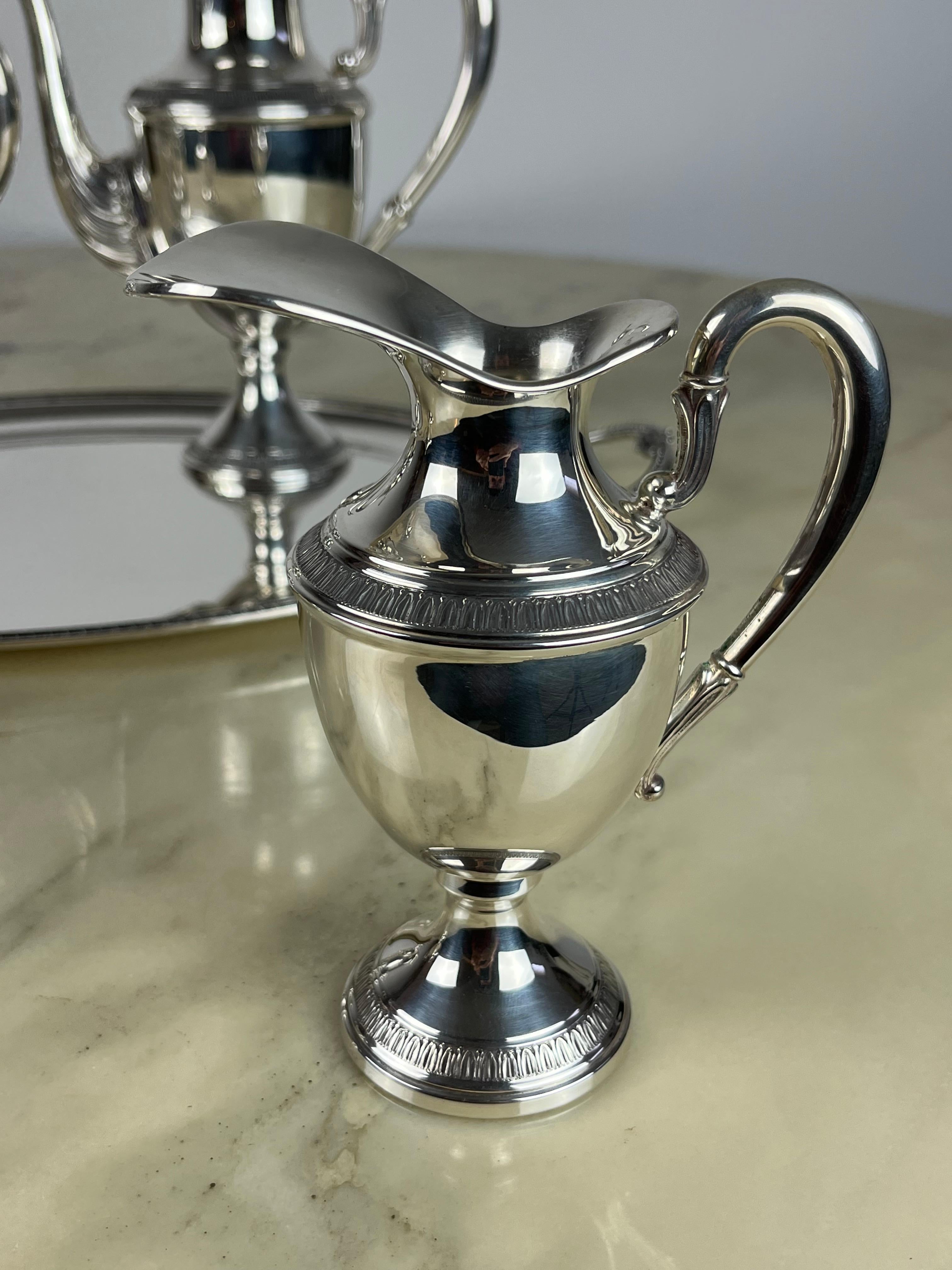 4-Piece Tea and Coffee Service Plus Tray, Empire Style, 800 Silver, Italy, 1980 In Good Condition For Sale In Palermo, IT