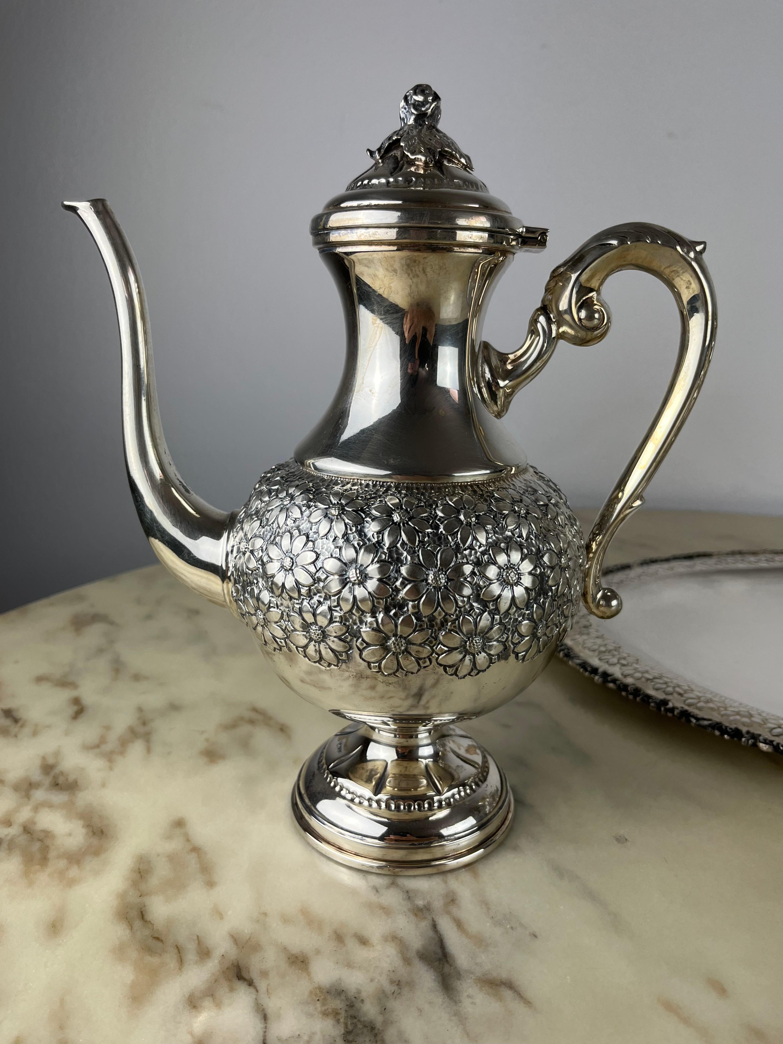 Late 20th Century 4-Piece Tea and Coffee Service Plus tTay, 800 Silver, Italy, 1980s For Sale