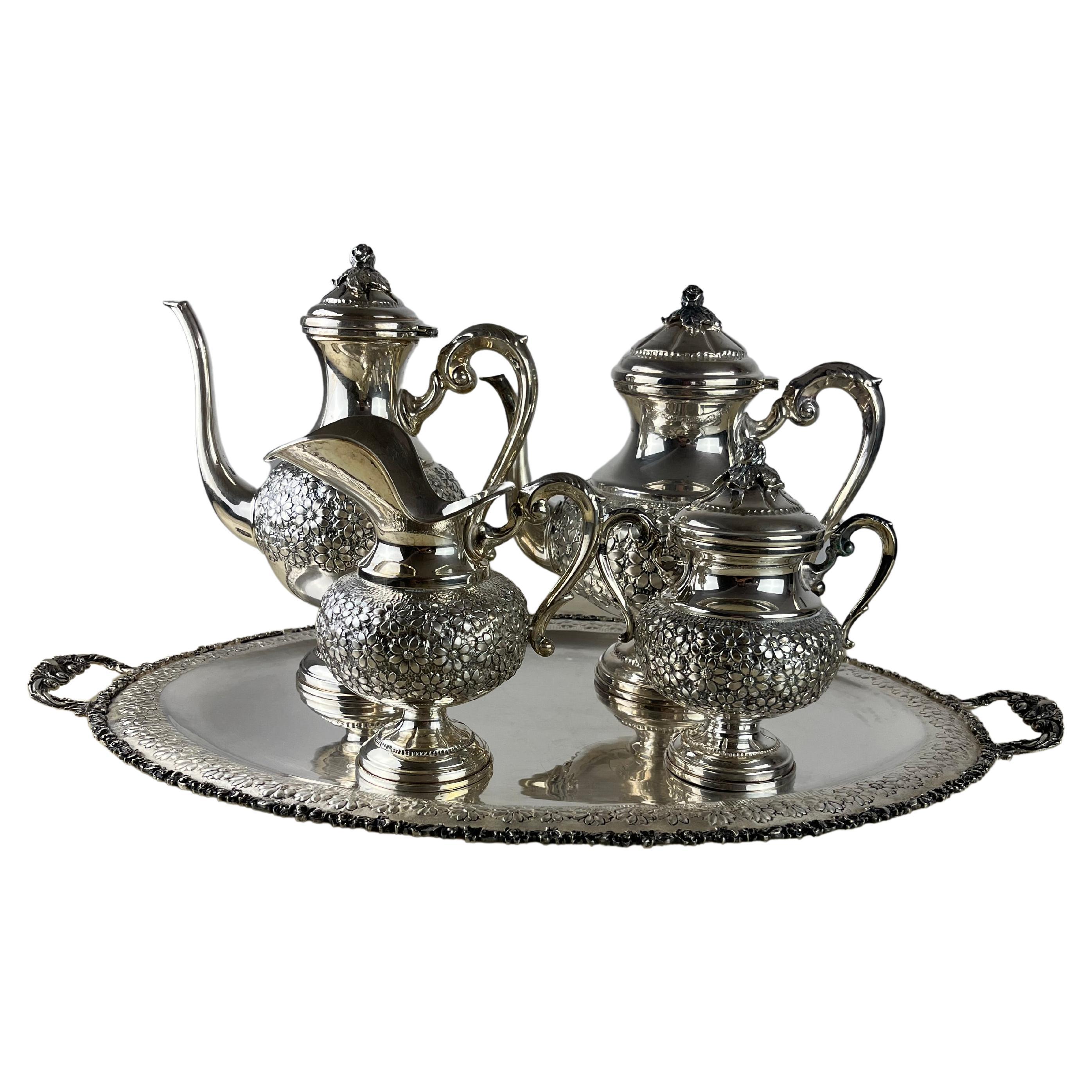 4-Piece Tea and Coffee Service Plus tTay, 800 Silver, Italy, 1980s For Sale