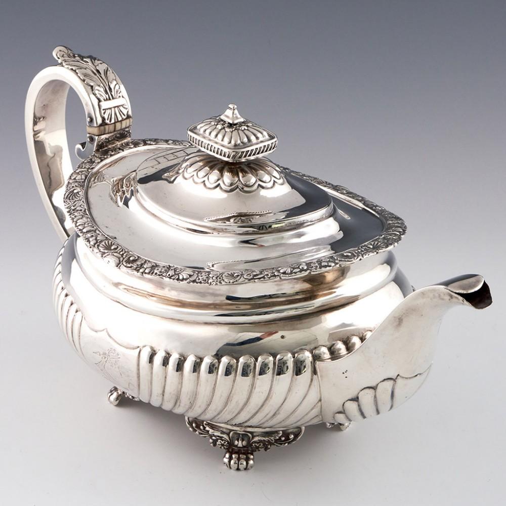4 Piece Very Fine Regency Period Sterling Silver Tea Set London, 1818 For Sale 6