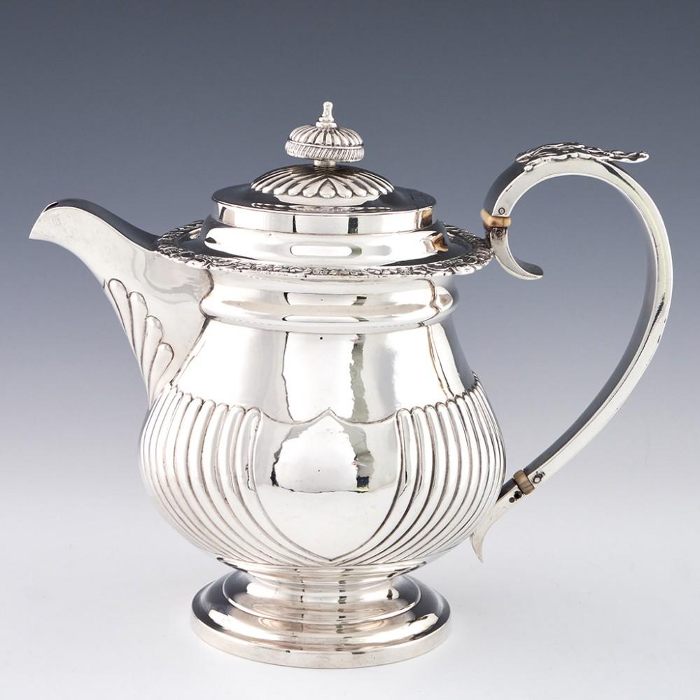 4 Piece Very Fine Regency Period Sterling Silver Tea Set London, 1818

Additional information:
Date : Hallmarked in London in 1818 and 1820 For John Wakefield
Period : Regency
Origin : London England
Decoration : Elaborate border of flowers and